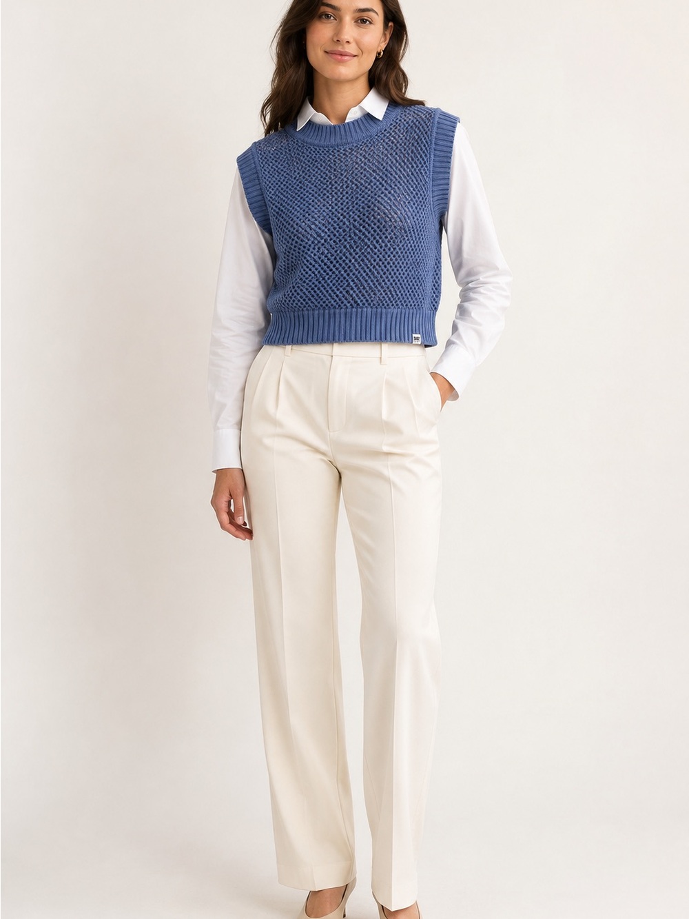 DKNY Jeans Blue Open Knit Cropped Sweater Vest Size Small